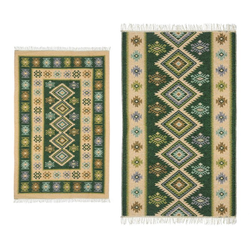 1+1 Covoare traditionale, dimensiunea 120x180cm+ 200x300cm, verde si crem, model ROMB