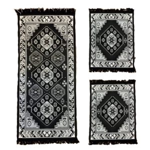 1+2 Covoare traditionale, cu doua fete, 1 bucata dimensiunea 60x150cm + 2 bucati 60x90cm, negru si gri HCA08