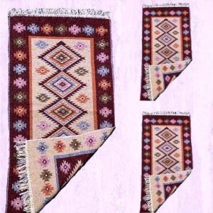 1+2 Covoare traditionale, dimensiunea 1 buc 80x300cm+ 2 buc 60X90cm, rosu si crem, model ROMB