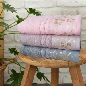 Set 3 prosoape baie, bumbac 100%, dimensiune 70x140cm colorate Flower02