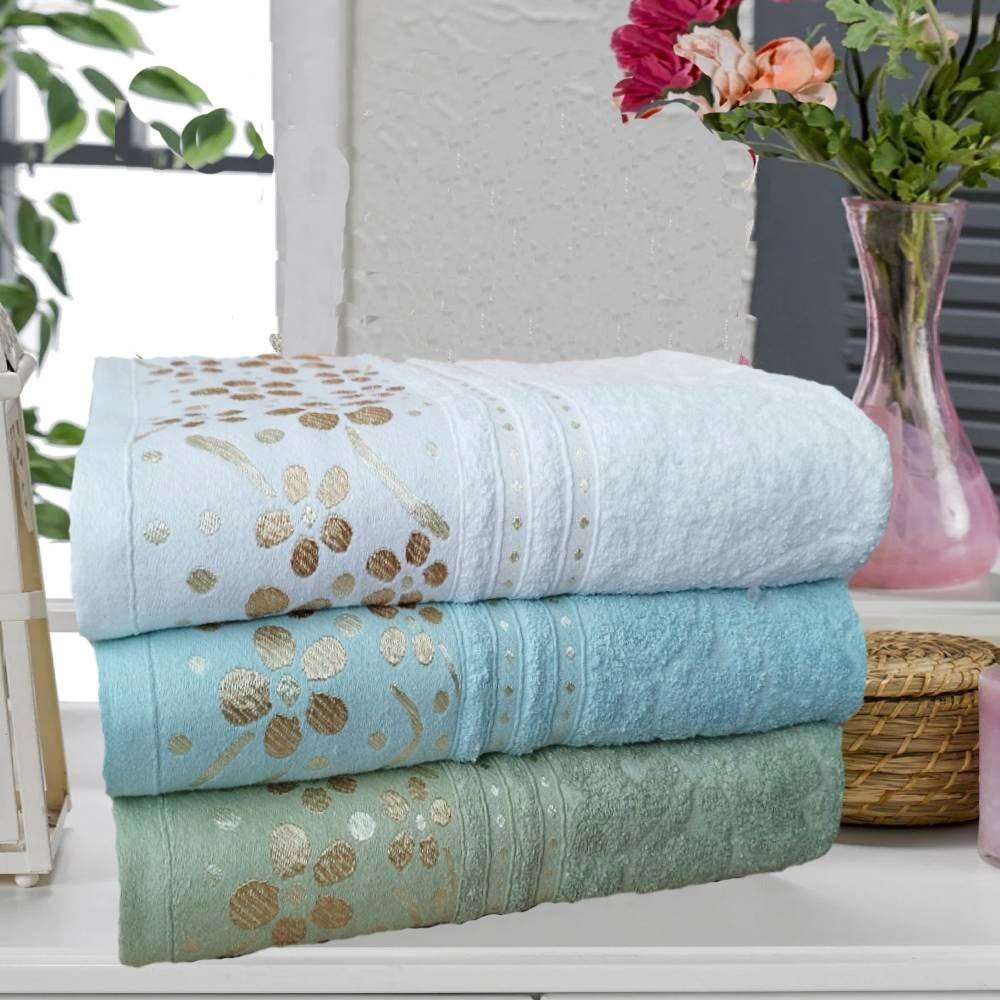 Set 3 prosoape baie, bumbac 100%, dimensiune 70x140cm colorate Flower01