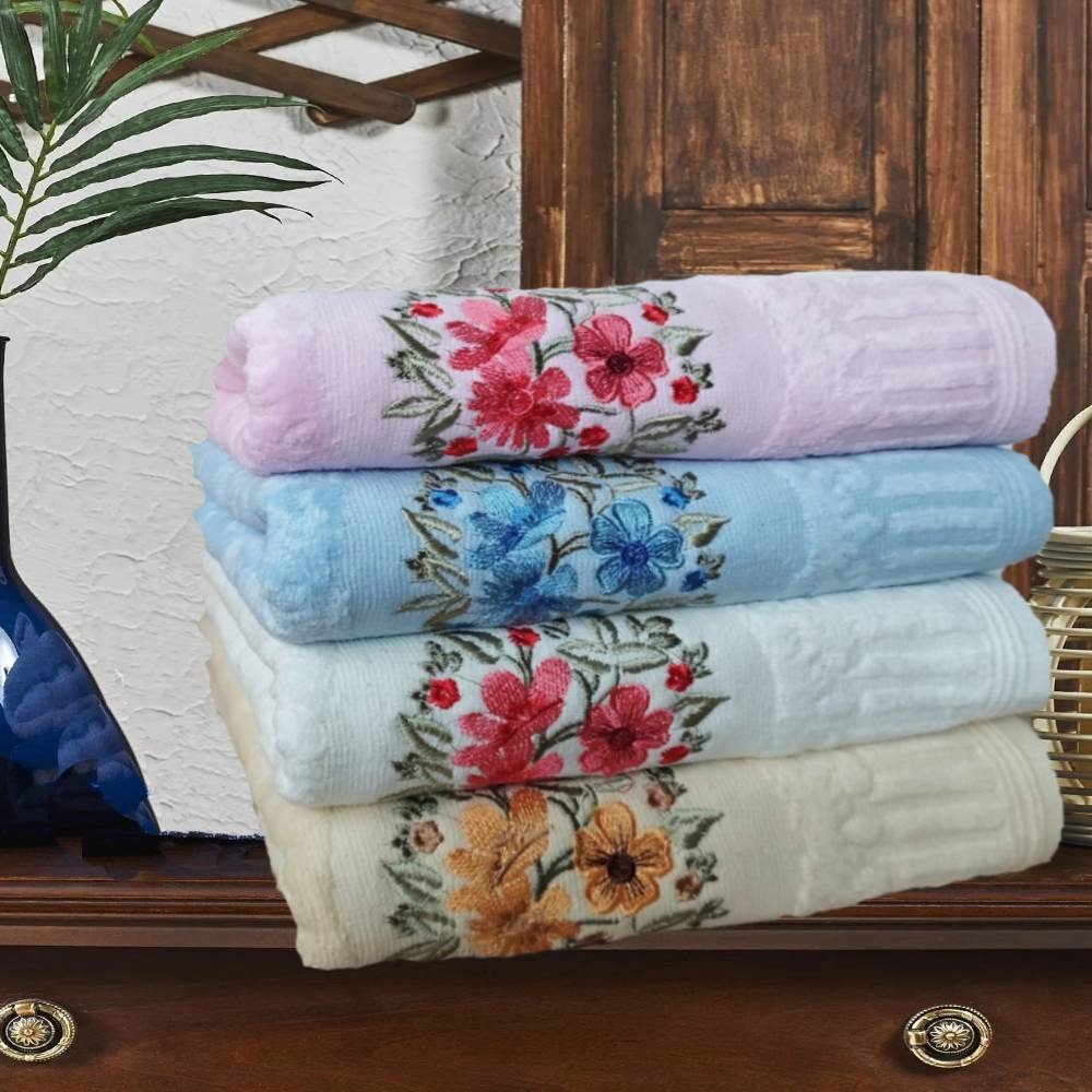 Set 4 prosoape baie, bumbac 100%, dimensiune 70x140cm colorate Catifee