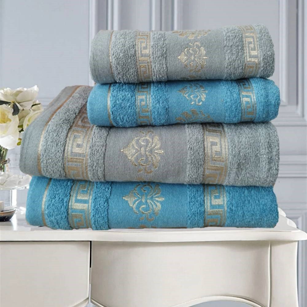Set 4 prosoape baie, bumbac 100%, dimensiune 2 x 50x90cm+ 2 x 70x140cm Rose Royal Collection grey & aquamarine