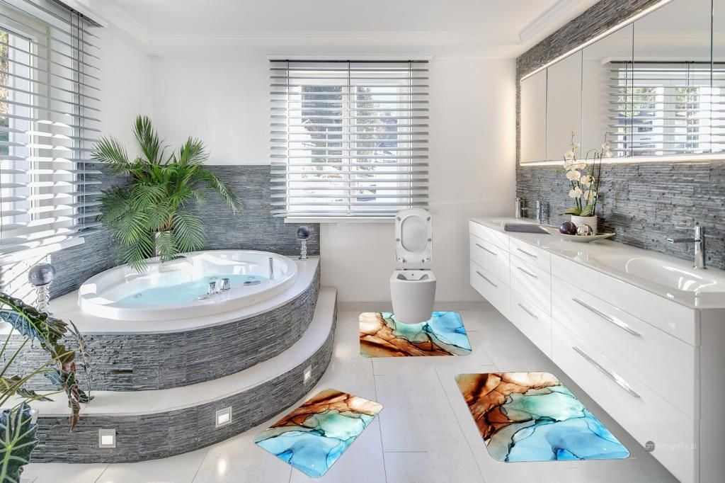 Set trei covoare de baie, plusate 60x90cm+45x60cm+ 43x60cm cod CB020