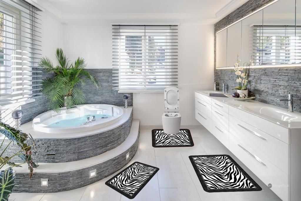 Set trei covoare de baie, plusate 60x90cm+45x60cm+ 43x60cm cod CB017