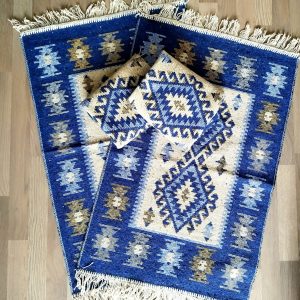 set 4 Covoare traditionale tesute, cu doua fete, dimensiunea 60x90cm, Albastru, model ROMB - imagine 3