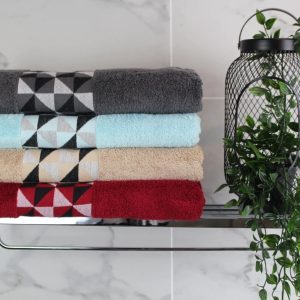 Set 4 prosoape baie , bumbac 100%, dimensiune 50x90cm jacquard Geometric - imagine 5
