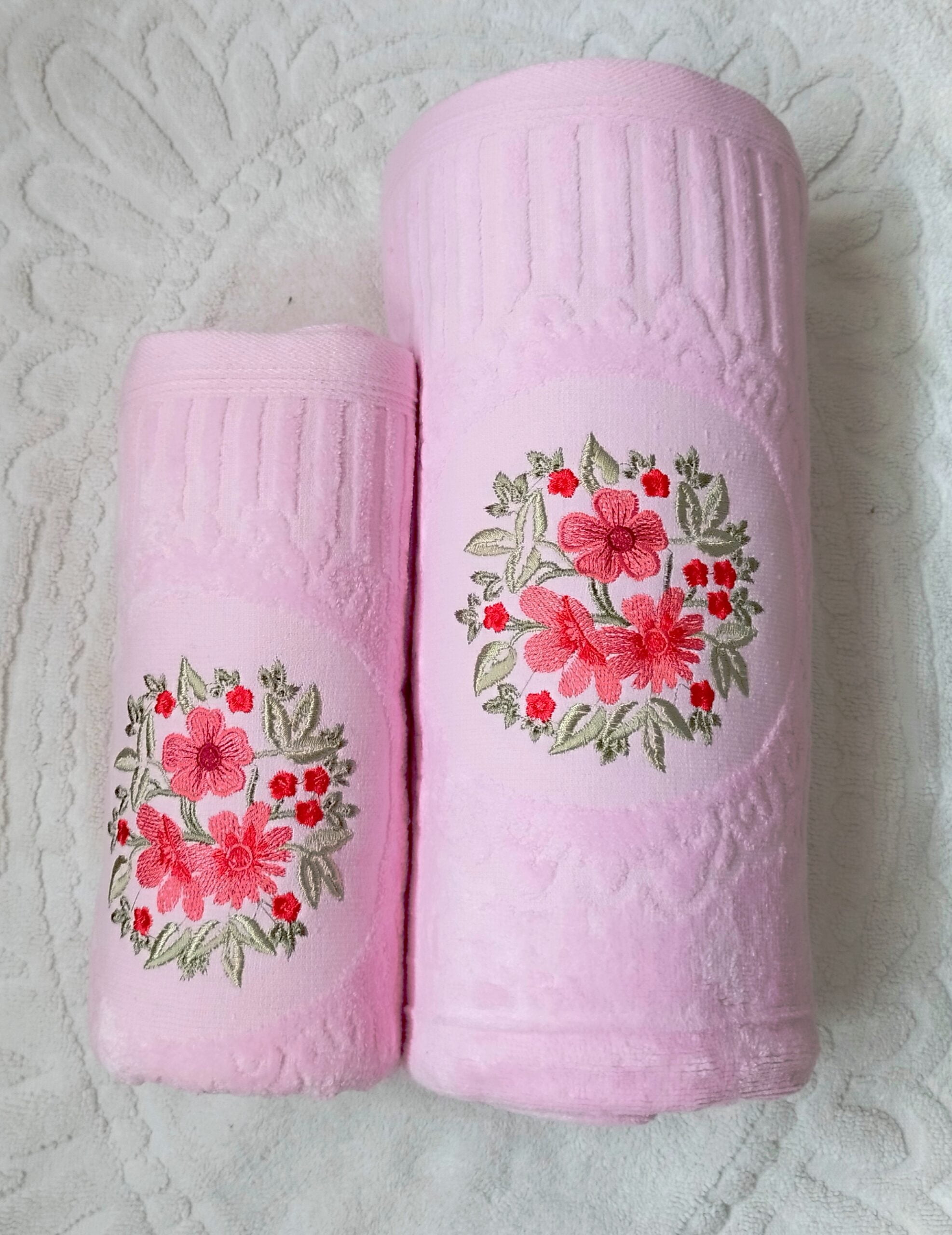 Set 2 prosoape baie, bumbac 100%, dimensiune 50x90cm+ 70x140cm Rose Catifee