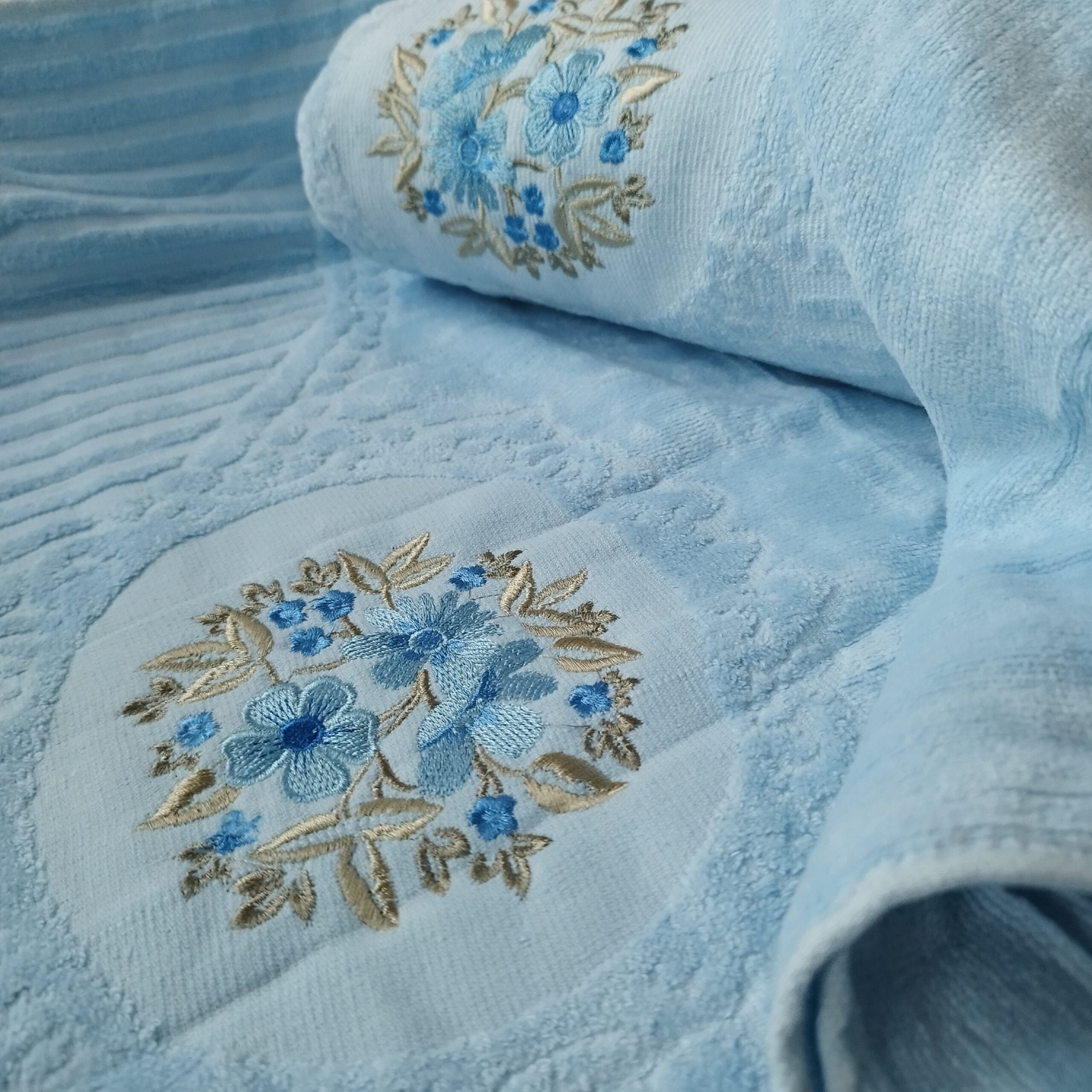 Set 2 prosoape baie, bumbac 100%, dimensiune 50x90cm+ 70x140cm Blue Catifee - imagine 3