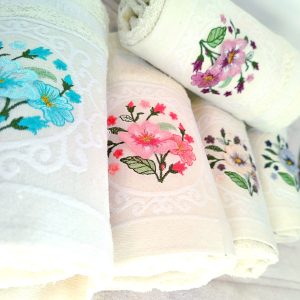 Set 5 prosoape de baie, pufoase, cu broderie, bumbac 100%, dimensiune 50x90cm,Menta - imagine 3