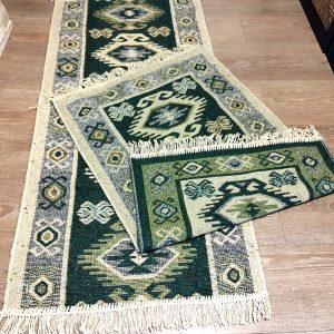 1+1 Covoare traditionale, dimensiunea 60x120cm+60x90cm, Verde si crem, model HORA - imagine 4
