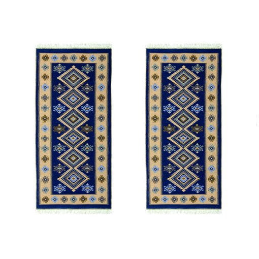 1+1 Covoare traditionale, dimensiunea 200x300cm, albastru si crem, model ROMB