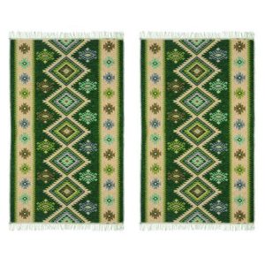1+1 Covoare traditionale, dimensiunea 120x180cm, verde si crem, model ROMB