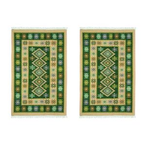 1+1 Covoare traditionale, dimensiunea 200x300cm, verde si crem, model ROMB